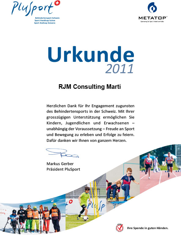 Urkunde Sponsoring PluSport-2011